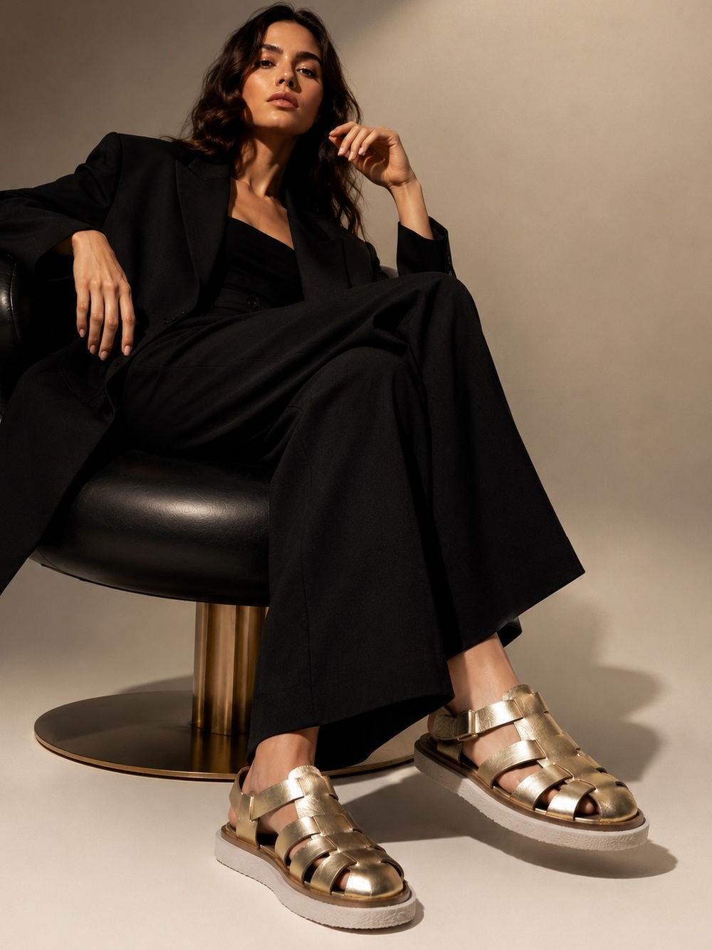 Officine Creative 9 Designer Luxury Gold Metallic Leather Fisherman Sandal Italy